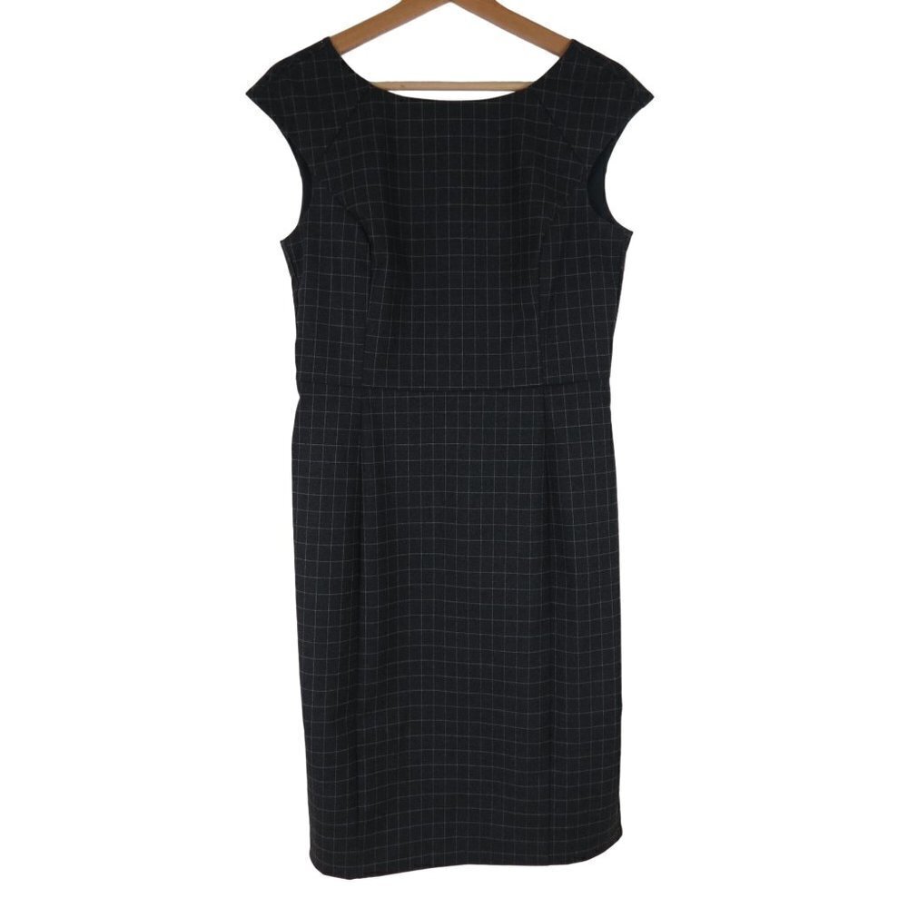 BANANA REPUBLIC Factory Women's Gray Windowpane Plaid Sheath Dress NWT Size 8P